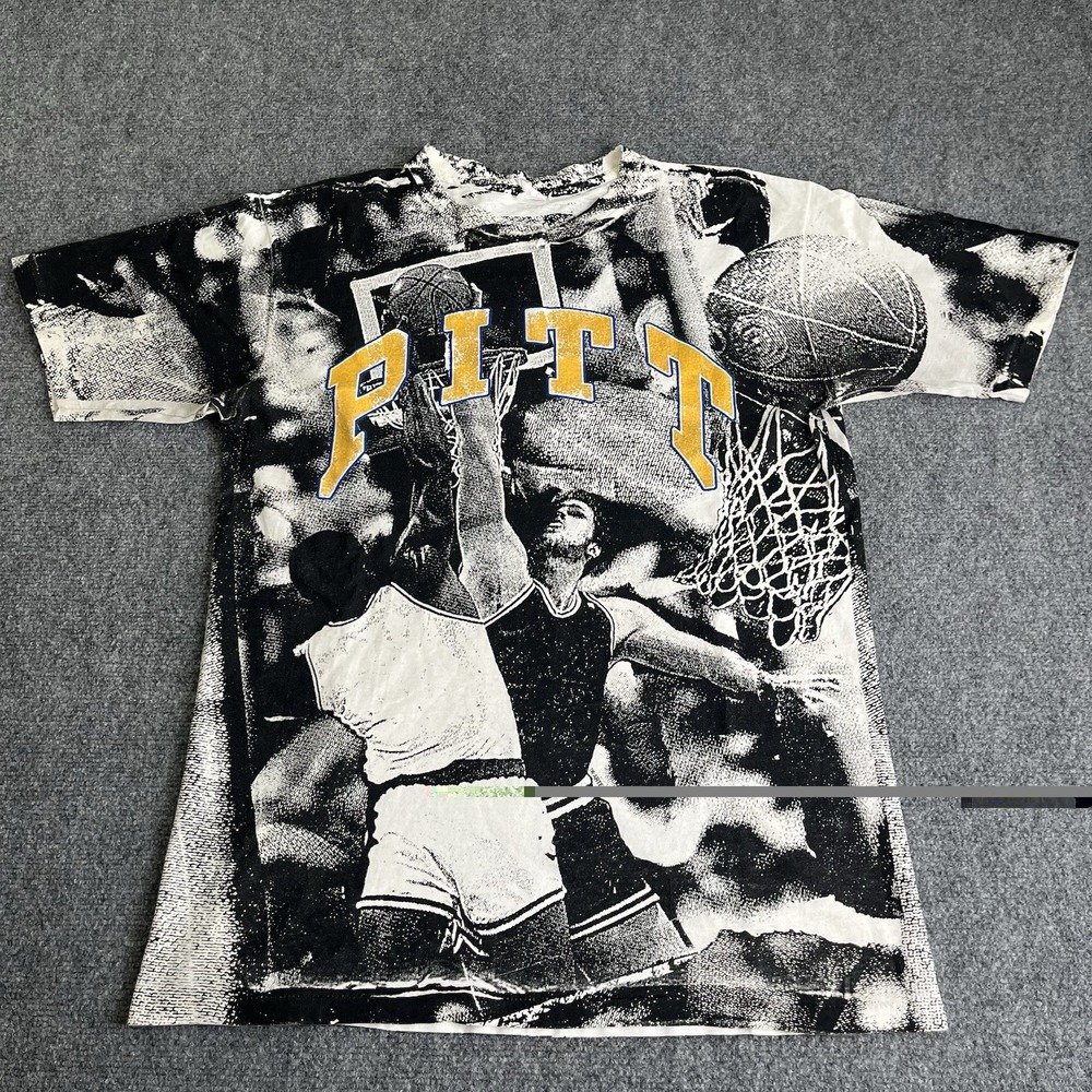 VTG 90s Artex Pitt Panthers Basketball AOP T-Shirt Men's L USA Made All Over